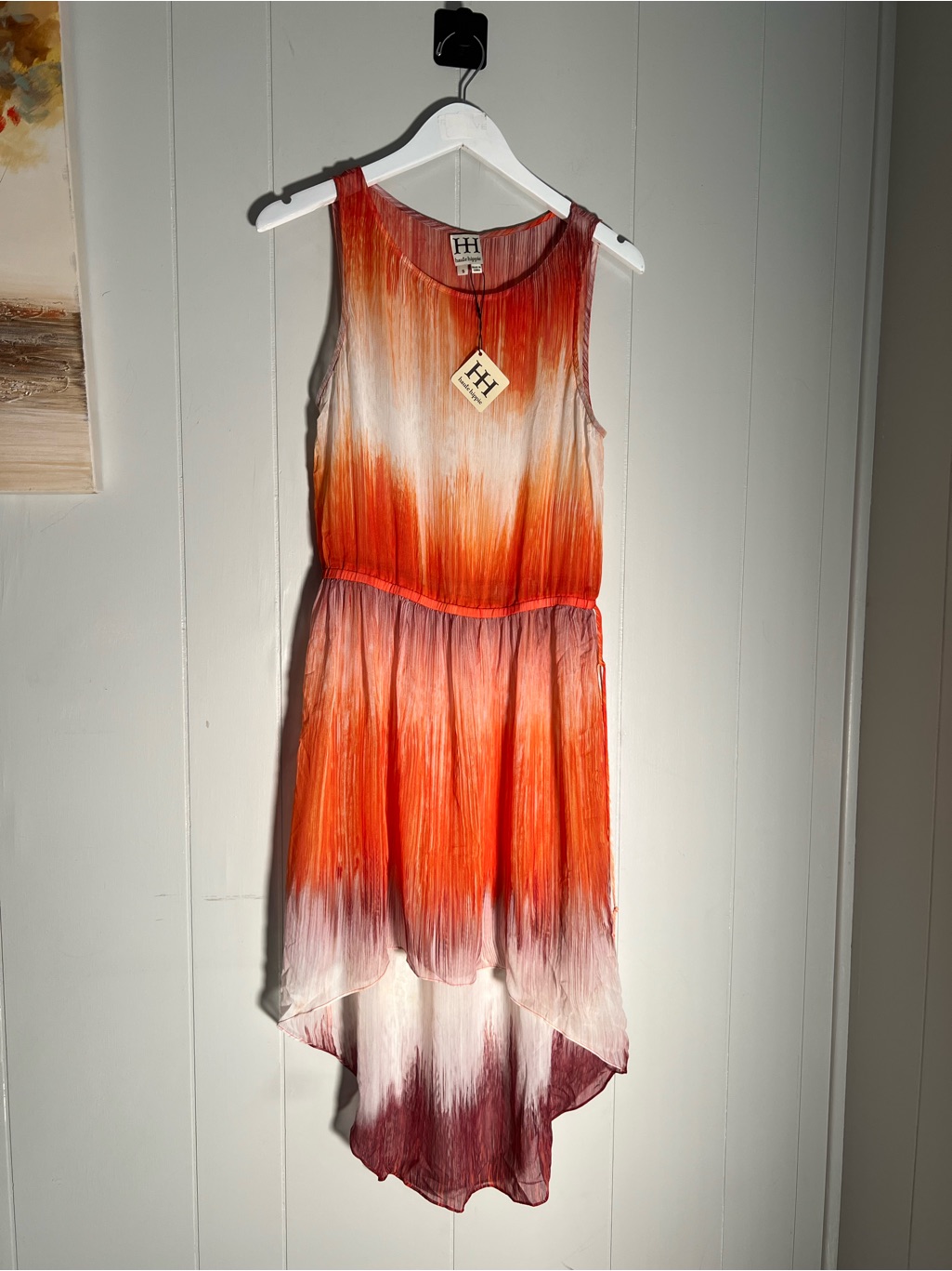 Haute Hippie Sleeveless Dress With A Vibrant Orange And White Tie-Dye Print